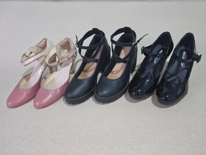 Sapatos femininos boneca - 3 pares (2 pretos ótimo estado + 1 rosé)