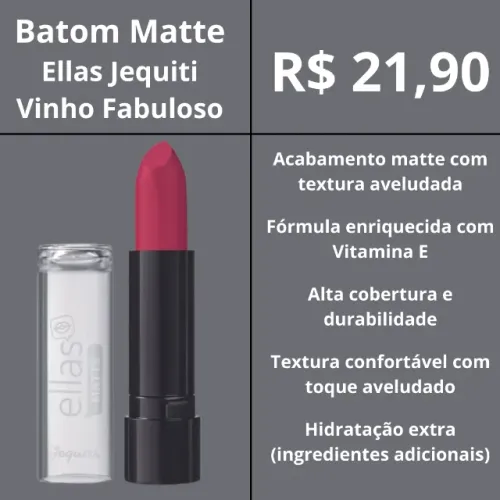 Batom Matte Ellas - Vinho Fabuloso, 3 5 g