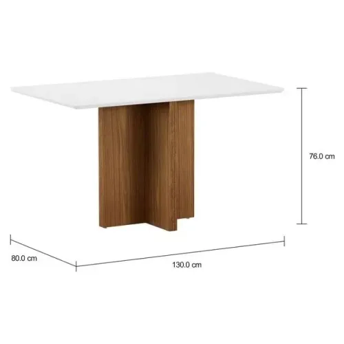 Mesa de Jantar Retangular 130x80cm TOK&STOK - Madeira e Branco