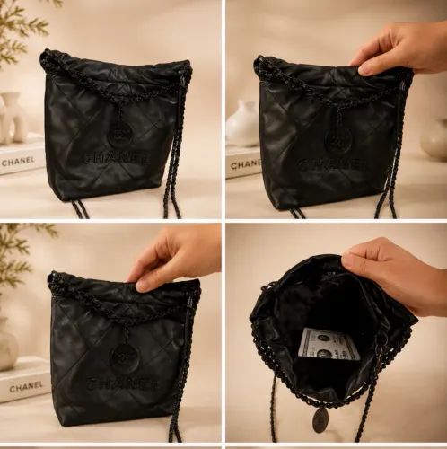 Bolsa CHANEL Feminina Estilo Luxo Preta Matelassê com Corrente 