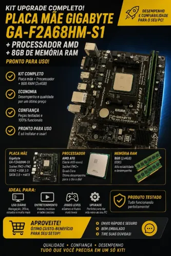 Placa mãe com processador e 2 pentes de memoria ram de 4gb cada