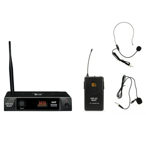 Microfone Sem Fio Dylan Udx03 Headset Lapela Uhf Cor Preto