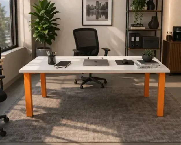 Mesa gamer 150x70 Escritório Moderna com caixa de tomada e calha - Design Diferenciado