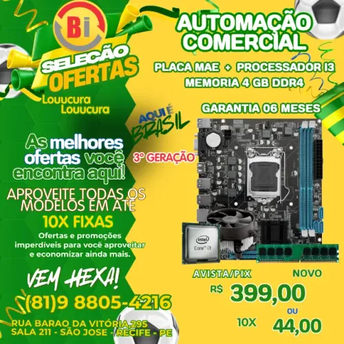 Kit Upgrade, Placa Mãe H61 + Processador I3 3240 + Memoria 4 Gb Ddr3 + Cooler