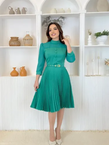 Vestido Midi Pissado Feminino com Botões Moda Casual