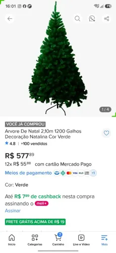 Árvore 2m e 10 1.200 galhos
