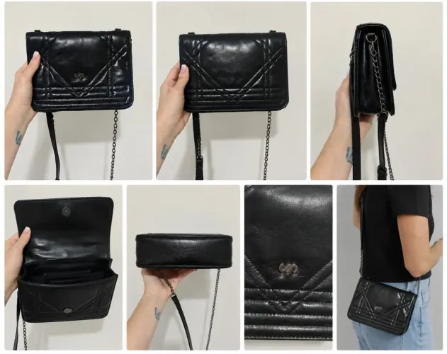 Bolsa Sonho dos Pés em couro legítimo, alça em corrente.