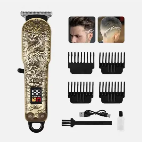 Máquina de Cortar Cabelo Profissional em Metal LCD - Barbeador Elétrico Sem Fio Masculino