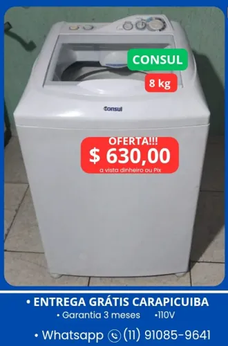 Máquina de Lavar 8kg $ 630,00 Consul, Entrega Grátis Carapicuiba 