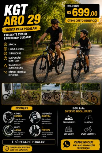 Bicicleta Aro 29 KGT Câmbio Shimano Freio a Disco 21 Marchas - Pronta para Pedalar!