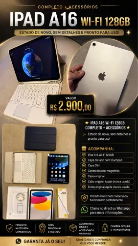 iPad A16 Wi-Fi 128GB - 128GB | Completo + Acessórios | Estado de Novo