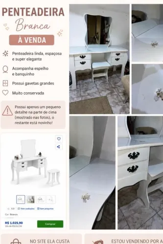 Penteadeira com espelho e banqueta 