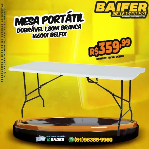 Mesa Portátil Dobrável 1,80M Branca 166001 Belfix