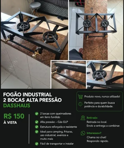 Fogão Industrial FOGAREIRO CAMPING <br>2 Bocas Alta Pressão Dasshaus | Novo | R$ 150