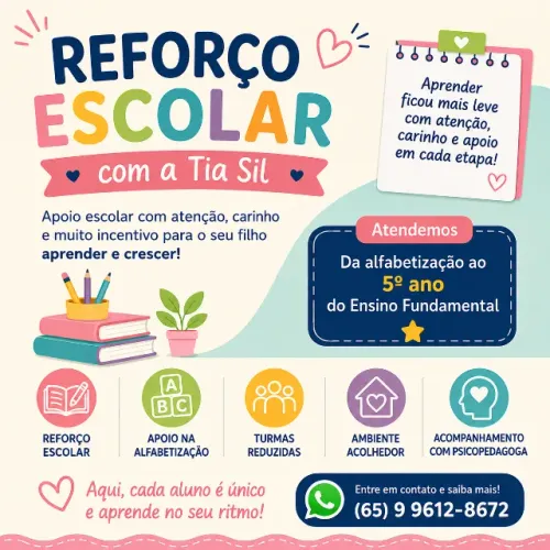 Aulas de Reforço escolar para crianças da alfabetização até o 5° ano do ensino fundamental