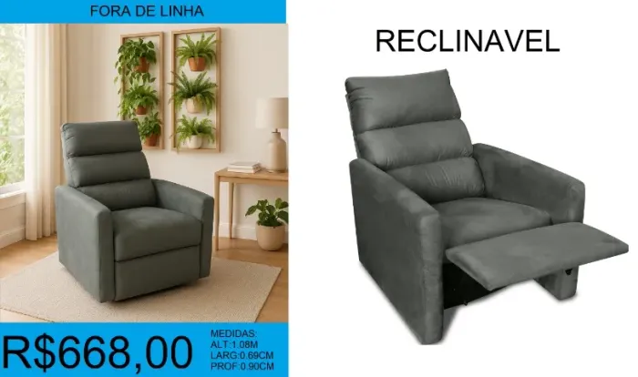 POLTRONA RECLINAVEL - OTIMA QUALIDADE - PARCELAMOS EM ATE 12X SEM JUROS =ENTREGA GRATIS