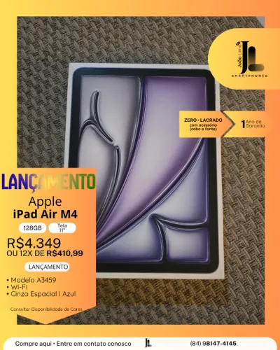 IPAD AIR M4, 128GB, TELA 11?, LACRADO, EXCLUSIVO!