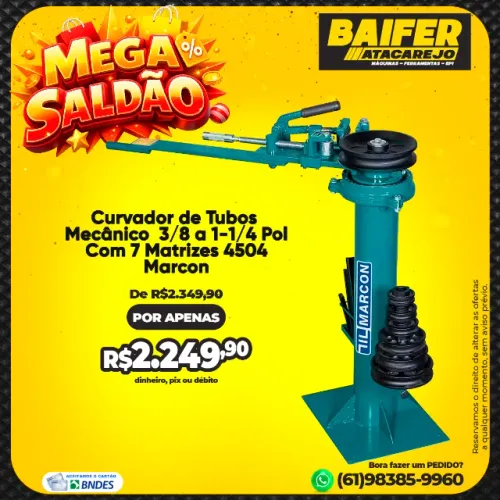 Curvador de Tubos Mecânico 3/8 a 1-1/4 Pol Com 7 Matrizes 4504 Marcon