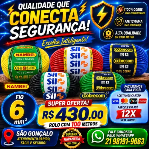Fio 6 mm R$430 primeira linha antichama