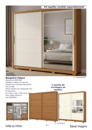 Guarda Roupa Casal Palace com 2 portas COM 4 FOLHAS ESPELHO -