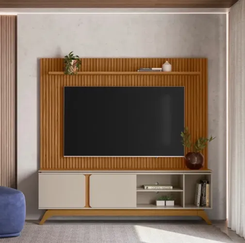 Conjunto Torino 200 Painel e Rack Nature Off White
