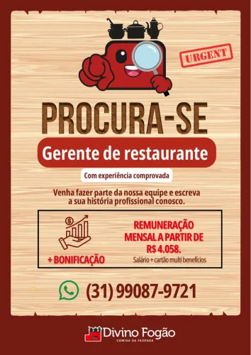 Gerente de restaurante COM EXPERIÊNCIA NO RAMO