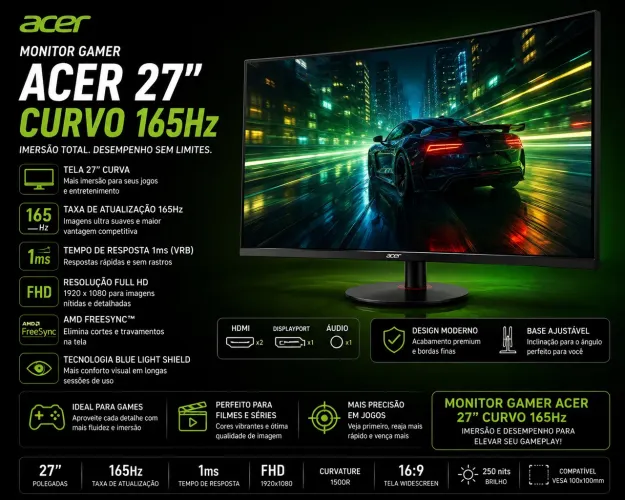 Monitor Gamer Acer 27? 165Hz - Full HD