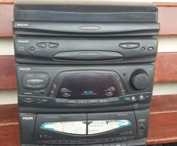 Som 4x1 Philips AS565 toca disco radiola vitrola tape deck mini system antigo antiguidade