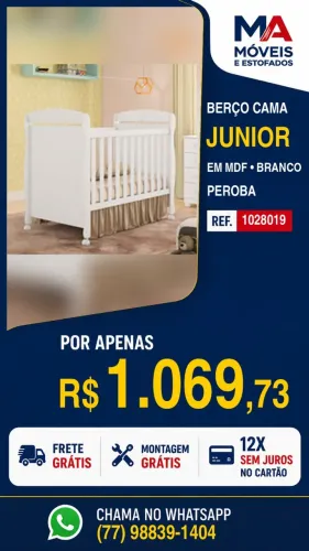 Berço cama Junior Peroba em MDF branco