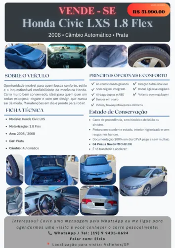 Honda Civic Sedan LXS 1.8/1.8 Flex 16V Aut. 4P 2008
