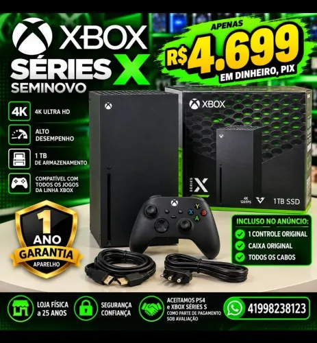 XBOX SÉRIES X SEMINOVO,1 CONTROLE, GARANTIA 1 ANO, LOJA