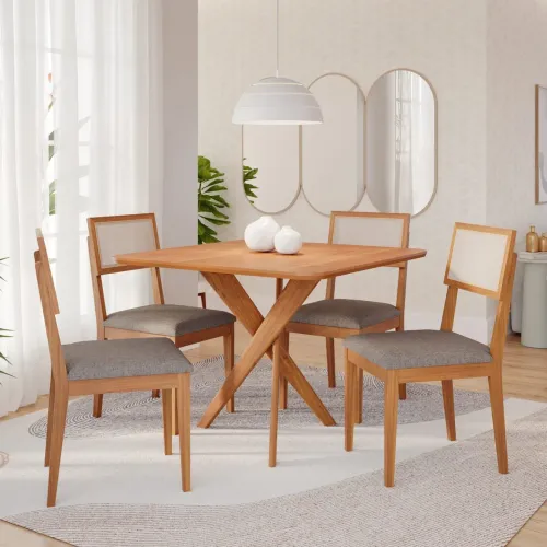 Mesa de Jantar Funny S/Vidro 0.95 C/4 Cadeiras em Linho Cinza Grafite l68 S