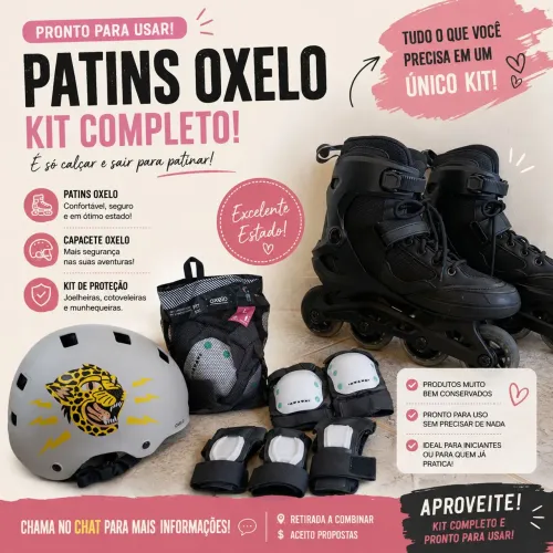 Patins Oxelo Adulto + Capacete e Proteções - Pronto para Usar!