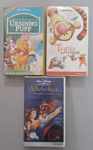 VHS Disney A Bela e a Fera, Tigrão O Filme e A Maior Aventura do Ursinho Puff