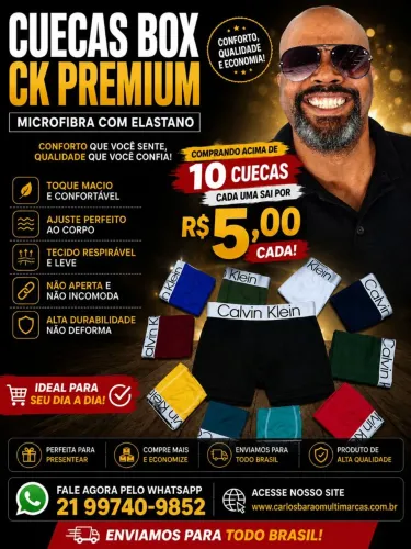Cuecas Box Multimarcas Adulto e Infantil Microfibra com Elastano P ao GG