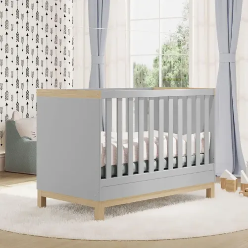 Berço mini cama amaricano 2 em 1 Peroba, Cinza Cedro C/colchão 