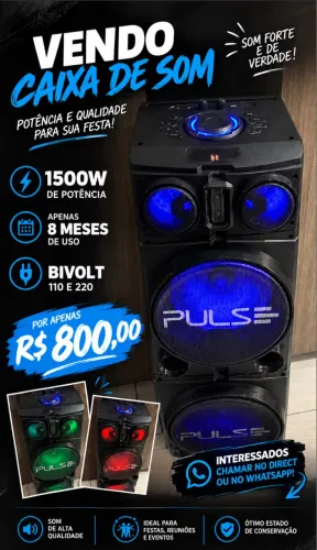 ? CAIXA DE SOM PULSE À VENDA! ? ? 1500W de potência ? Som de alta qualidade e forte