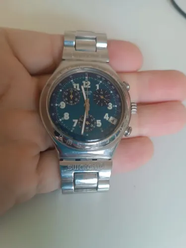 Relógio Swatch Irony Cronógrafo Masculino | Pulseira em Aço | Mostrador Azul