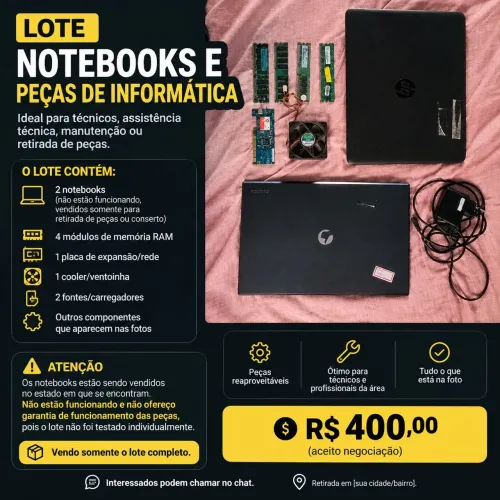 Lote de notebooks e peças para retirada - HP + peças de informática