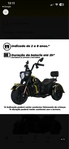 Moto elétrica harley infantil