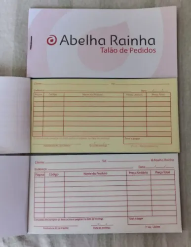 Talão de Pedidos da Revendedora Cosméticos Abelha Rainha