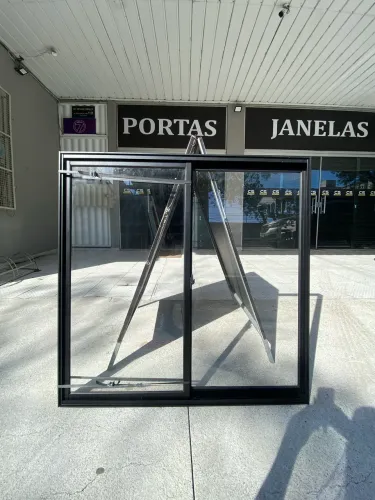 JANELA DE ALUMÍNIO PRETO 2F 1.00X1.00 - LINHA 20 MAIS REFORÇADA 