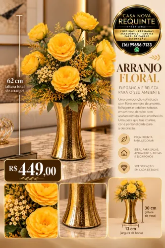 ? Arranjo Floral Dourado ? Casa Nova Requinte