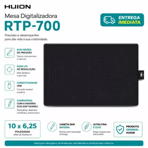 Mesa Digitalizadora RTP-700 Profissional | Caneta Sem Bateria | Ideal para Desenho, Design