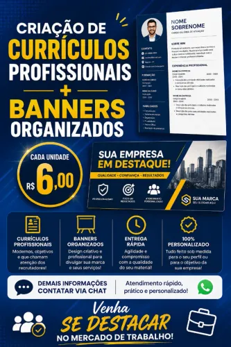 Criação de currículos profissões e banners