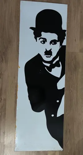 Placa decorativa  tipo painel  em Mdf para decoração, tema cinema, Charles Chaplin