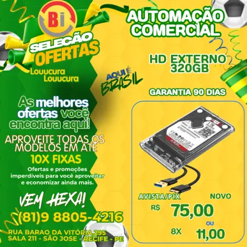 HD Externo 320GB USB 3.0 Portátil Compatível PC, Mac e TV