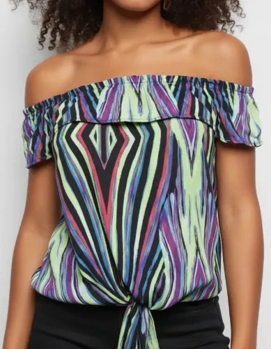 blusa água viva tie day ombro a ombro e amarração