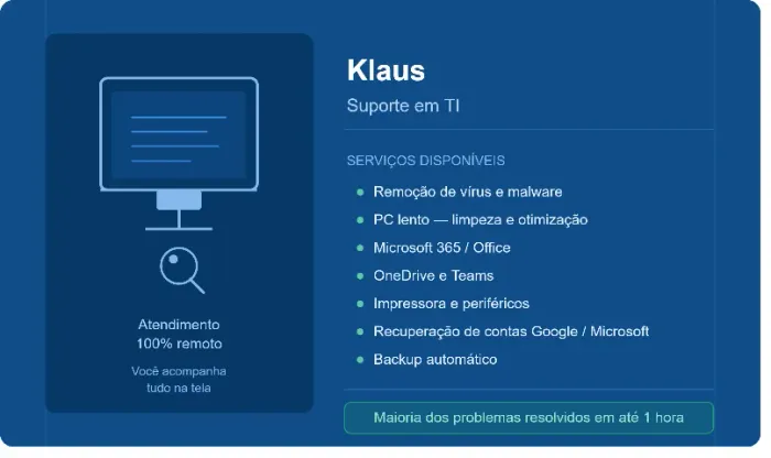 Suporte técnico remoto ? configuração, erros e lentidão no PC