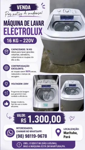 Máquina de Lavar Eletrolux 